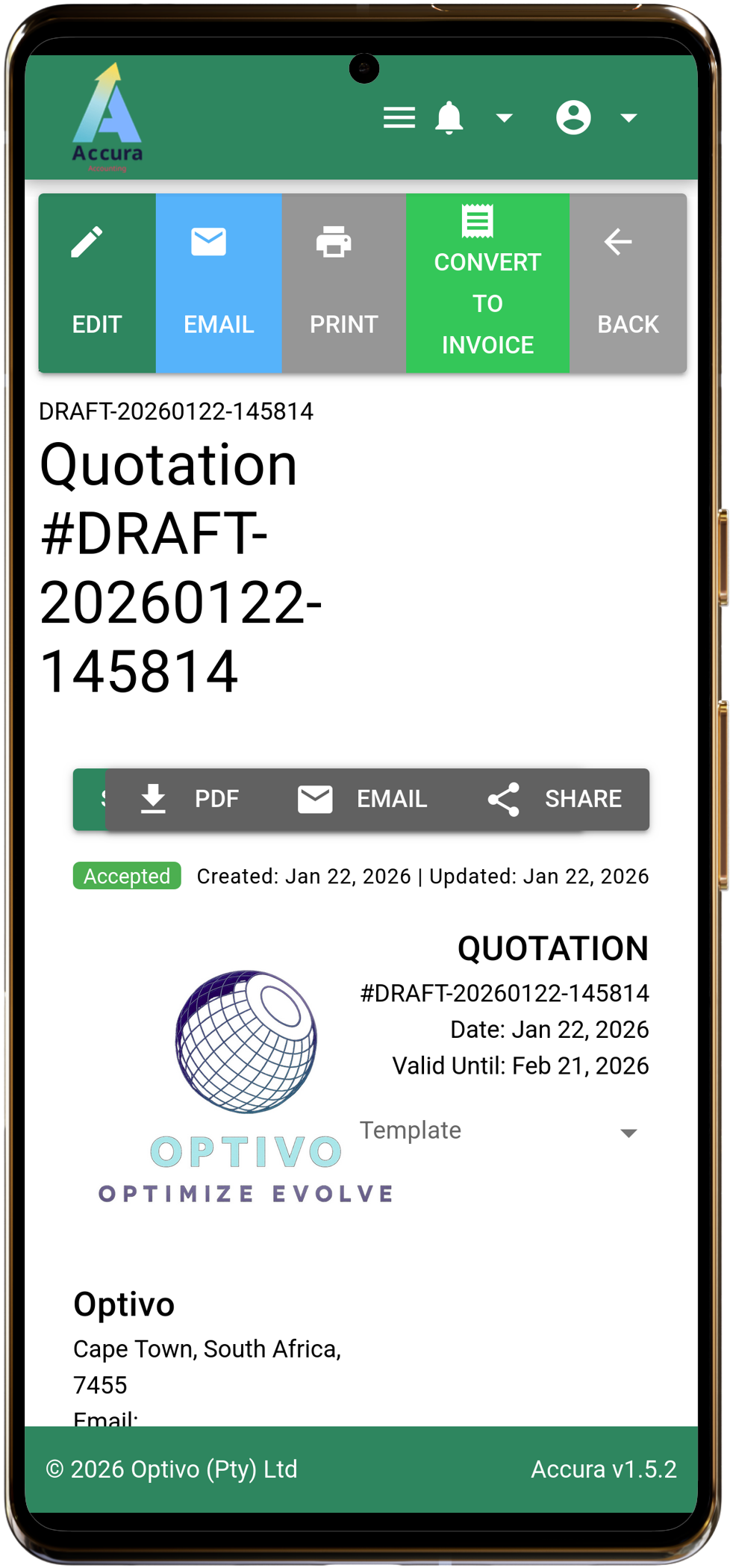 Accura quotations on mobile